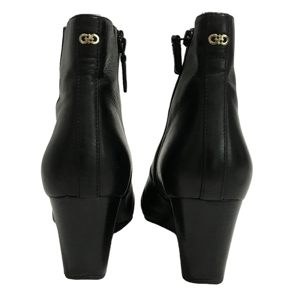 Cole Haan Black Leather Wedge Heel Bootie Boots Size 9.5 - Picture 5 of 10